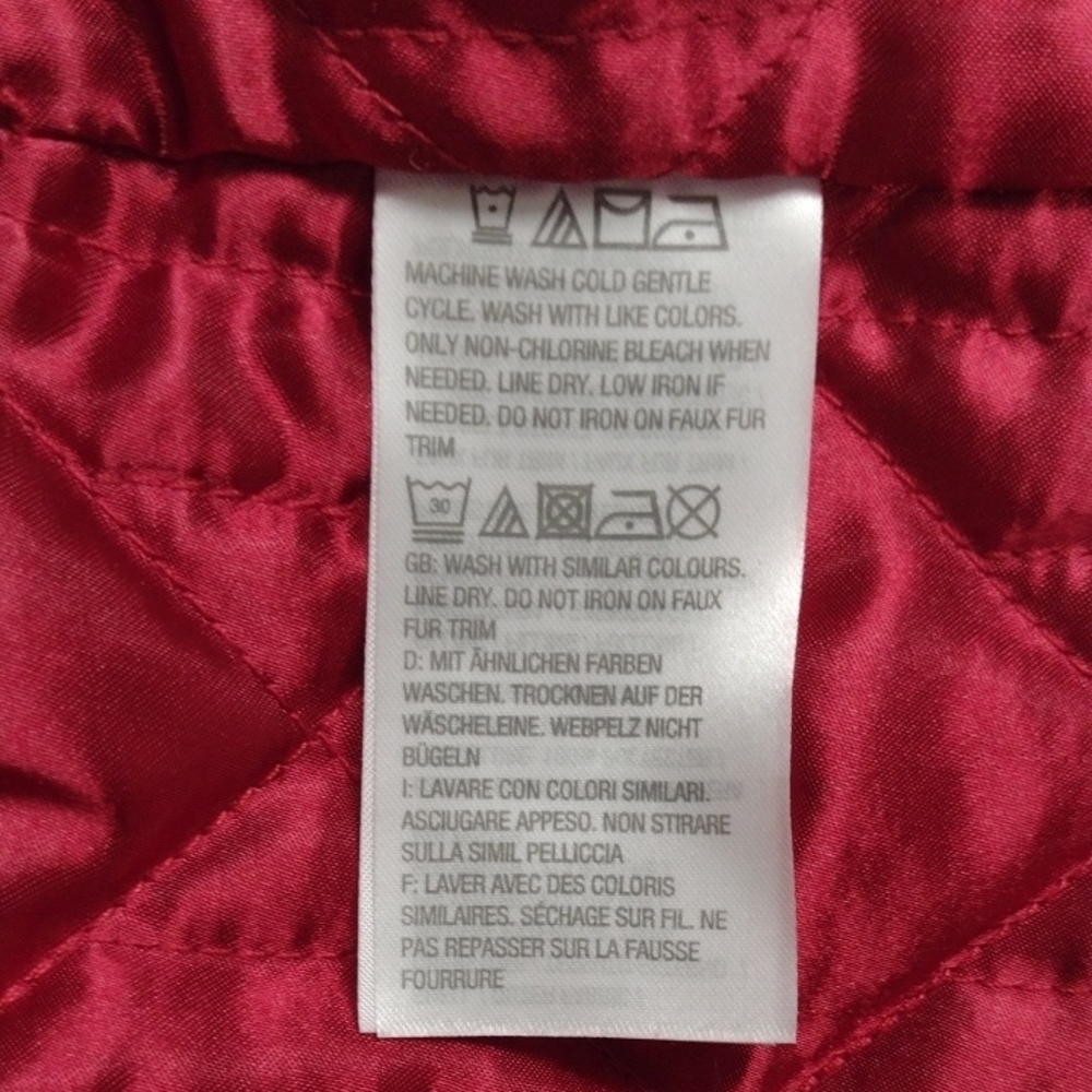 Dennis Basso Red Hooded Puffer Coat with Fur Trim - Picture 13 of 16